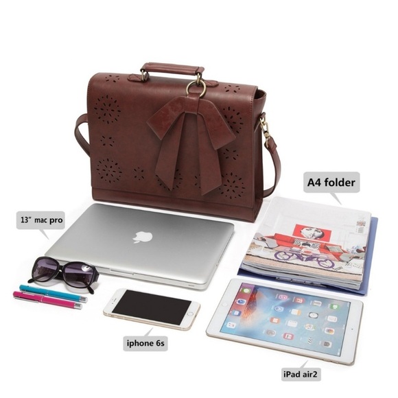 Ecosusi Leather Laptop Messenger Bag Briefcase Satchel Work Brown Bow - Picture 4 of 13